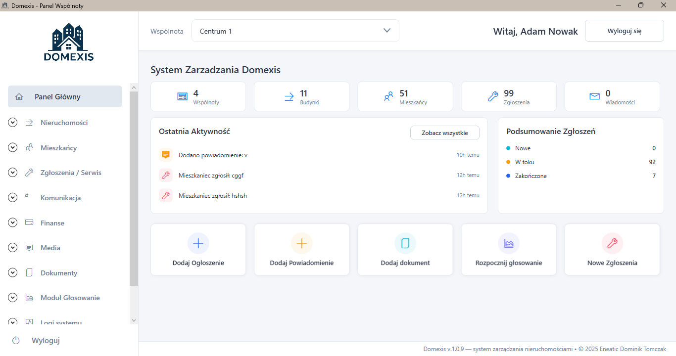 Aplikacja webowa Domexis